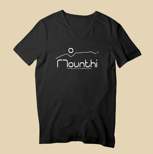 T-Shirt Col V  - MOUNTHI White Stamps